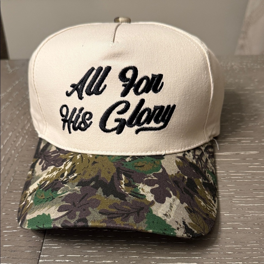 All For His Glory Cream & Camouflage Trucker Cap with Embroidered Graphic - Picture 2 of 4